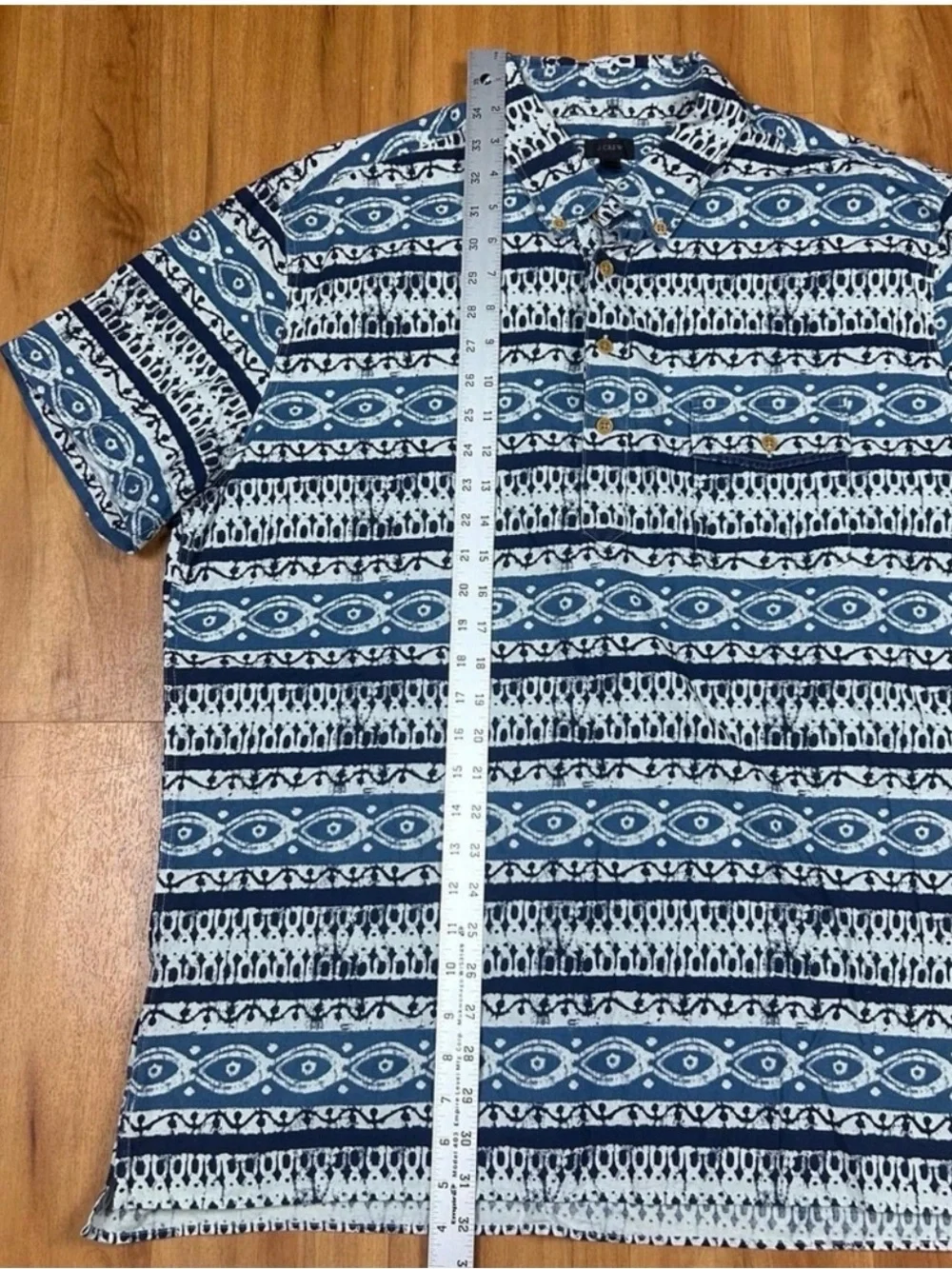 J Crew Blue Geometric Shirt XL Short Sleeve Casual Summer Button Up Mens
